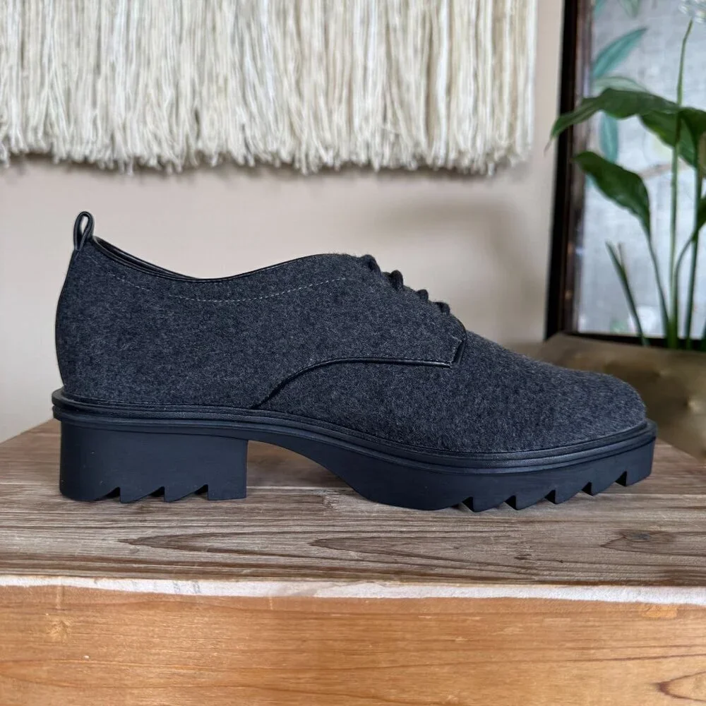 Zara Gray Felted Flannel Blucher Platform Track Sole 90s Academia Oxford Shoes